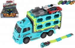 Plastični kamion – transporter aut na inerciju 22 cm + 2 sportska autića