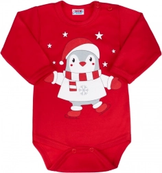 Dojeničko body s dugim rukavima New Baby Winter Penguin, crveno