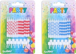 Rođendanske svjećice s točkicama i prugicama, 12 kom + držači
