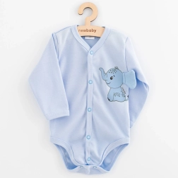 Dječje body s potpunim otkopčavanjem s dugim rukavima New Baby Happy Elephant, plavo