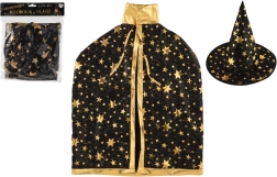 Dječji čarobnjački šešir i plašt crno‑zlatni, promjer 38 cm