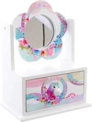 Wooden Jewelry Box with Flower Mirror Unicorn