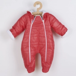 Zimski bebi skafander s kapuljačom i ušesima NEW BABY Pumi red raspberry