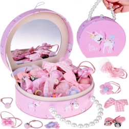 Preslatka kutijica za nakit od eko kože s ogledalcetom i setom ukrasa za kosu