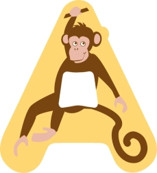 Drveno slovo A - Dekoracija s majmunčićem