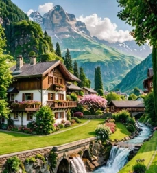 Dijamantno slikanje Kuća u švicarskim planinama 30x40 cm