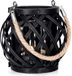 Crni bambusov lampion za svijeću 14,5 × 14 cm