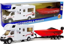 Igračka kamper s crvenim čamcem i inercijskim mehanizmom 1:48