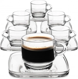 Staklene šalice za espresso s kvadratnim tanjurićima 75 ml, set 6 kom