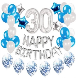 Set balona za 30. rođendan - srebrna - plava