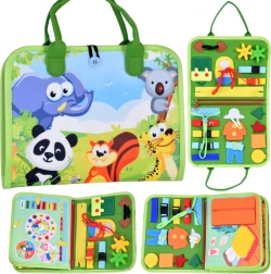 Tekstilna Montessori manipulativna knjižica sa životinjama i satom