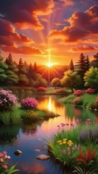 Dijamantno slikanje zalazak sunca nad šumom 30 × 40 cm