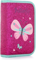 Jednokatnica školska pernica s efektom šljokica, motiv leptir, 2 preklopa