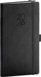 Stilski crni džepni planer s gumicom i držačem za olovku Aprint 2026