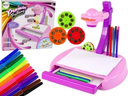 Dječji projektor stolni ružičasti za crtanje s flomasterima i prostorom za pohranu