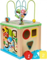 Drvena aktivna kocka s labirintom i satom