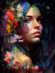 Dijamantno slikanje – šareni portret žene 30 × 40 cm