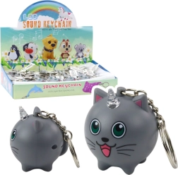 Privjesak mačkoun-jednorog s LED rogom i zvukom, sivi