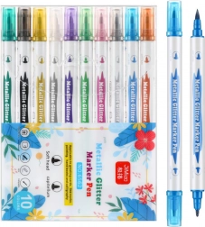 Set metalik dvostranih flomastera sa šljokicama, 10 kom