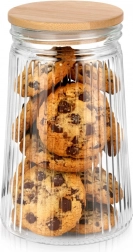 Staklena rebrasta posuda s bambuskim poklopcem i brtvom 1 l