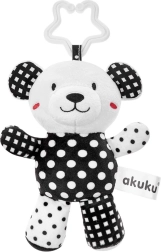 Plush black-and-white teddy bear with rattle for babies