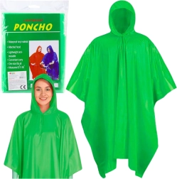 Green waterproof hooded rain poncho, reusable 132 × 203 cm