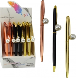 Metalna automatska kemijska olovka s bisernim završetkom, plava tinta 1,0 mm