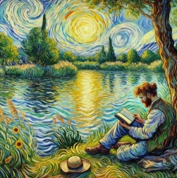 Dijamantno slikanje muškarac kraj jezera 30 × 40 cm