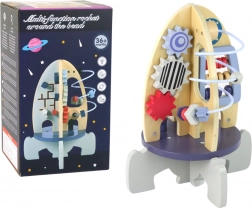 Drvena edukativna raketa s labirintom od perlica i zupčanicima