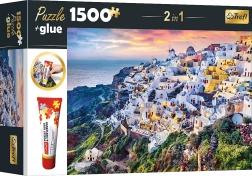 Trefl Set 2v1 Puzzle Prekrasni Otok Santorini Grčka 1500 Dijelova s Ljepilom