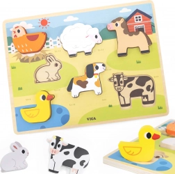 Viga drvene puzzle Montessori Farma 2u1
