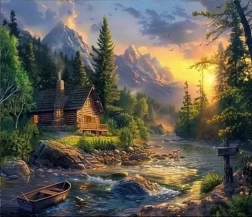 Dijamantno slikanje – koliba kraj broda