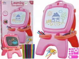 Dvostrana magnetna i kredna ploča – ružičasta sa šablonama