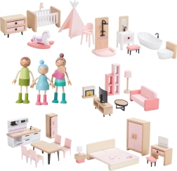 Drveni set namještaja za kućicu s obitelji 5 u 1