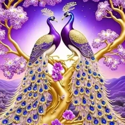 Slikanje dijamantima Paunovi na grani 30x40 cm