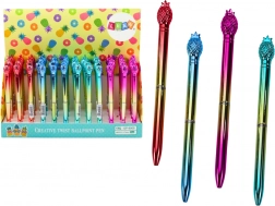 Kuglična olovka s ananasom, zlatna, plavo punjenje 0,7 mm