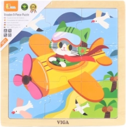 Drvene puzzle 9 dijelova – avion s mačkom VIGA