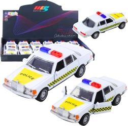 Metalni policijski autić 1:32 s pull-back pogonom i otvarajućim vratima, bijeli