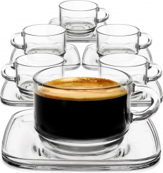 Staklene šalice s četvrtastim tanjurićima 250 ml, set 6 kom