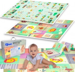 Sklopiva obostrana pjenasta podloga za igru HUMBI XPE 120 × 180 × 0,8 cm – životinjice i uličice