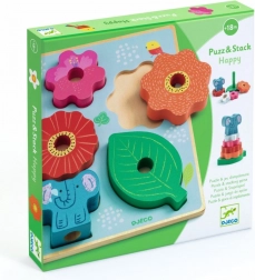 Drvene puzzle i naljepnice Happy Djeco