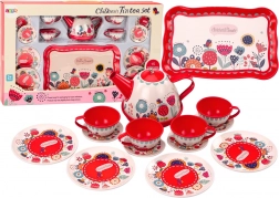 Kavanski set Šalice za čaj Čajnik Poslužavnik Crvena kavana 15 ele.