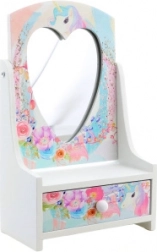 Drvena kutija za nakit sa zrcalom u obliku srca Jednorog