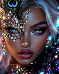 Dijamantno slikanje žena s paunovom maskom 30 × 40 cm