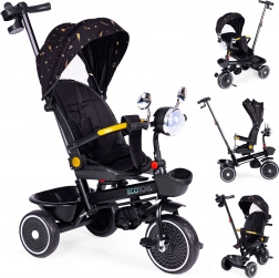 Dječja tricikla sa sjedalom koje se okreće 360°, upravljačkom ručkom i krovićem, crna, ECOTOYS