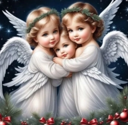 Dijamantno slikanje tri mali anđelčići 30 × 40 cm