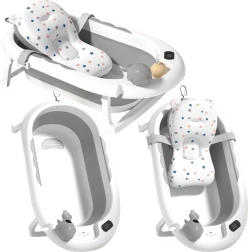 Sklopiva dječja kadica s termometrom i mekanim uloškom, siva sa zvjezdicama