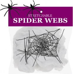 Umjetna paučina s 2 pauka RUHHY bijela dekoracija za Noć vještica