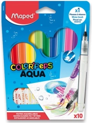 Flomasteri MAPED Color'Peps Aqua s efektom kista, set 10 boja + vodeni kist