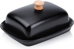 Keramička crna posuda za maslac s drvenim gumbom Vilde